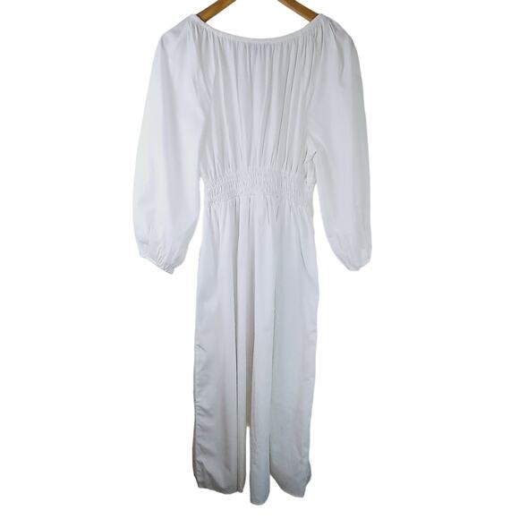 J.Crew SZ XS V-Neck Midi Dress In Cotton Poplin Smocked Waist L/S Pockets NWT - Picture 5 of 7